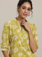 Yellow Printed Cotton Straight Short Kurti - Image 5