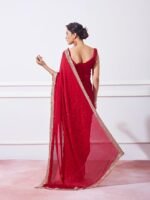 Women's Satin Chiffon All Over Fix Diamond With Lace Work Saree With Matching Unstitched Blouse Piece - Image 2