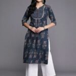 Blue Printed Cotton Straight Kurta